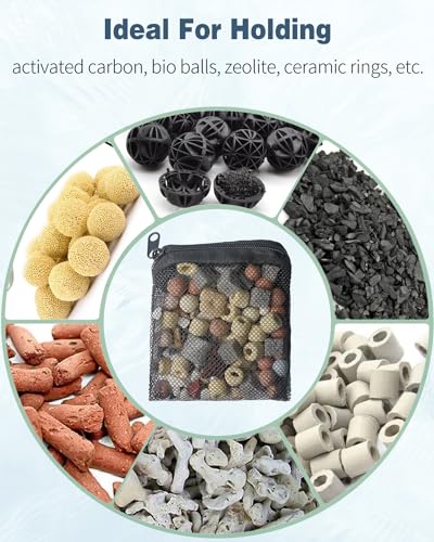 Pawfly 8 Pack Aquarium Filter Media Bags, Fish Tank Fine Mesh Bag with Plastic Zipper Aquarium Reusable Mesh Bag for Activated Carbon, Bio Filter Balls, Filter Stones (3" x 4") - size: 4" x 3.5"