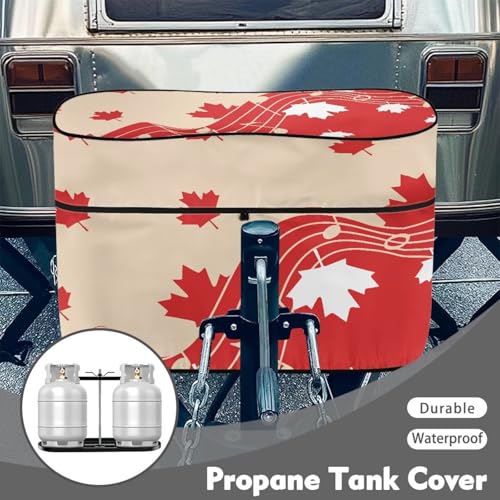Canadian Flag Music Double 20lb RV Propane Tank Cover Travel Trailer Polyester Waterproof Cover with Zipper RV Parts RV Accessories - color: Canadian Flag Music, size: S(20LB)