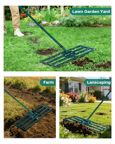 Lawn Leveling Rake 30"x10", Yard Leveling Rake with Wall-Mount Hook, Heavy-Duty Ground Leveler for Soil, Sand, Topsoil, Compost & Fertilizer - style: 30"x10"
