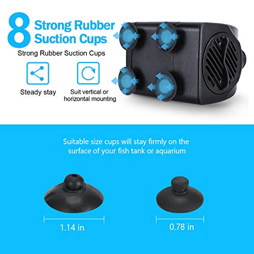 Fountain Pump Kit, Modern Black Plastic & Rubber Nozzles Kit, 5 Sizes, 8 Suction Cups, Replacement Adapters for Submersible Pump