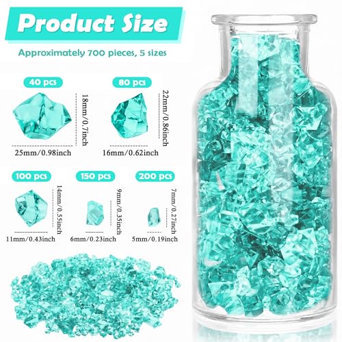 700 Pcs Fake Ice Diamonds 5 Sizes Acrylic Teal Plastic Rocks Fish Tank Accessories Crushed Gems Aquarium Gravels for DIY Craft Table Scatter Home Decor Vase Fillers for Wedding Centerpieces - color: Teal