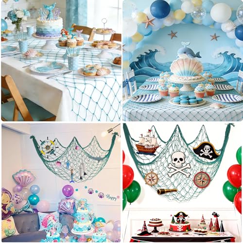 2 Pack Fish Net Decorations - 80x40 Inch Aqua Fishing Net Decor for Under The Sea Hawaiian Beach Themed Party, 3mm Thick Natural Cotton Versatile Nautical Netting for Party Wall Table Ceiling Decor - color: Aqua, size: Large - 2 Pack