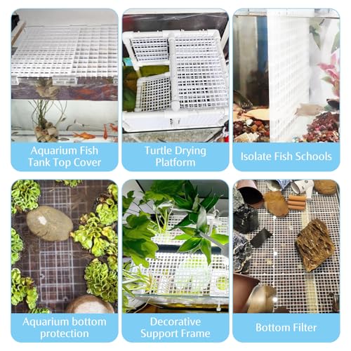 Plastic Aquarium Divider with Clips Grid Panel Aquarium Lid Hood Fish Tank Divider Filter Bottom Isolation Pane Separator for Mixed Breeding(8 PCS,White)
