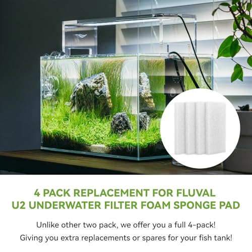 4 Pcs Aquarium Bio Sponge Foam Filter Pads Compatible with Fluval U2 Underwater Filter Foam Sponge Pad, Aquarium Underwater Filter Accessories, Compatible for Aquarium, Fish Tank, White, A486