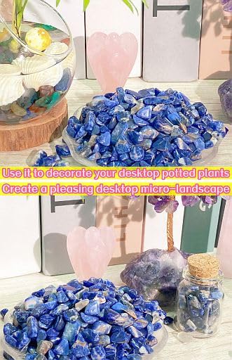 YATOJUZI Blue Sodalite 1LB Aquarium Gravel Rocks Bulk Wholesale Tumbled Crystals Stones Chips Crushed Reiki Energy Balancing Gemstones for Planters Vase Filler Fountain Fish Tank Potted Decor - color: Blue Sodalite, size: 1 Pound