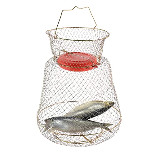 Floatable Galvanized Steel Wire Fish Baskets, Collapsible Floatable Wire Fish Baskets,Portable Fishing Basket Fishing Net Cage (1)