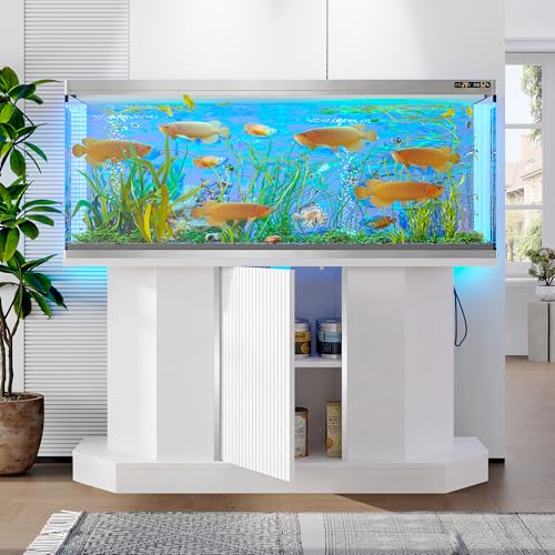 Modern 55-75 Gallon Fish Tank Stand with Power Outlet (4 AC 2 USB Ports), Heavy Duty Aquarium Stand with Cabinet Storage for Fish Tank, Turtle Tank, Reptile Terrarium, 1000LBS Capacity, White - color: White, size: 47x14x28 Inch