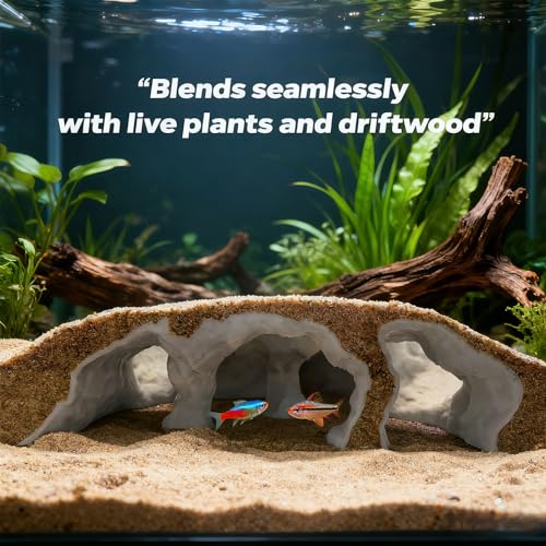 3D Printed Aquarium Underground Natural Cave,Under Gravel Tunnel Cave Decorative Habitat Shelter for Corydora Catfish, Kuhli Loach, Clown Loach,Betta (Large)