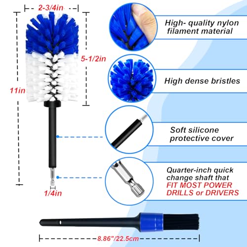 Wheel Brush Kit, Soft Drill Wheel Cleaner Brush, No Scratches Highly Dense Car Cleaning Brush Set for Wheels, Rims, Engines, Exhaust(Blue/White,2Pcs) - color: Blue/White,2pcs