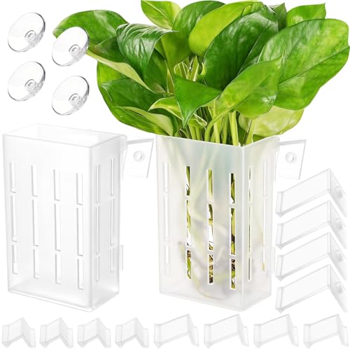 Upgraded Large Aquarium Plant Holder with Hooks and Suction Cups for Fish Tank Aquaponic Plant Cultivation and Aquascape Decorations (Semitransparent) - color: Upgraded Semitransparent-2 Pieces