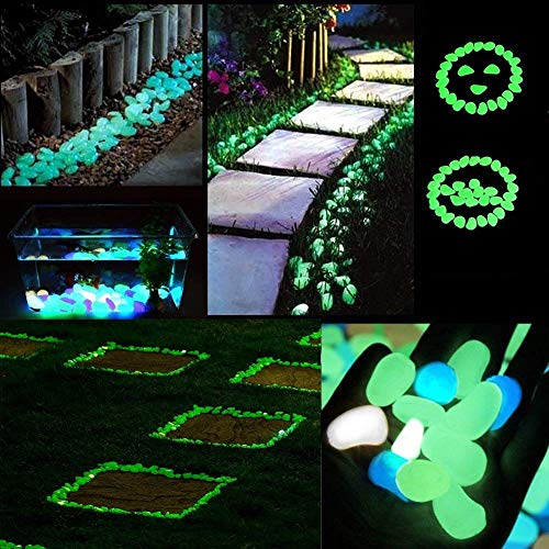 340 Pcs Glow in The Dark Garden Pebbles, Gardening Luminous Glow Stones Outdoor Decor Glowing Water Fish Tank Gravel (Green) - color: Green, size: 340