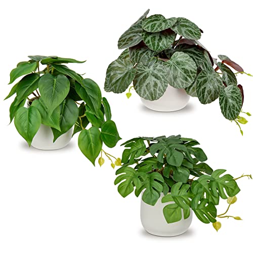 GnFlus Fake Plants Set of 3 Artificial Plants Faux Pothos with White Ceramic Pots Fake Potted Plants Artificial Decor for Home Bathroom Shelf Desk Indoor - color: Fake Plants #1