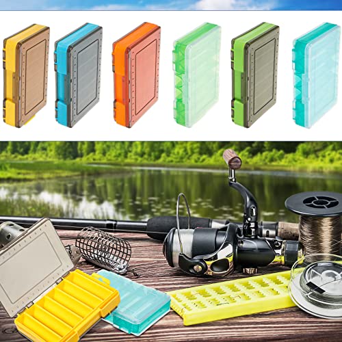 Junkin 6 Pcs Double Sided Fishing Lure Box 12 Compartments Tackle Box Organizers Plastic Waterproof Storage Case Container Visible Tackle Storage Trays for Bait Squid Jig Minnows Hooks