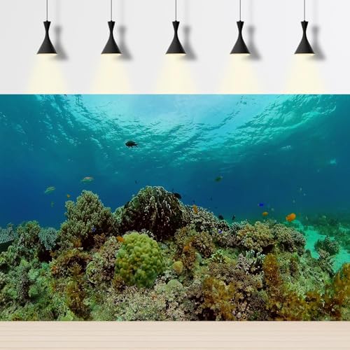 Under The Sea Aquarium Background Underwater Tropical Fish Coral Reef Terrarium Backgrounds Ocean World Theme Fish Tank Background Blue Sea Fish Tank Backdrop Coral Tank Decorations Vinyl 24x12in - color: Dark Green, size: 24(W)x12(H)inches/ 60(W)*30cm(H)