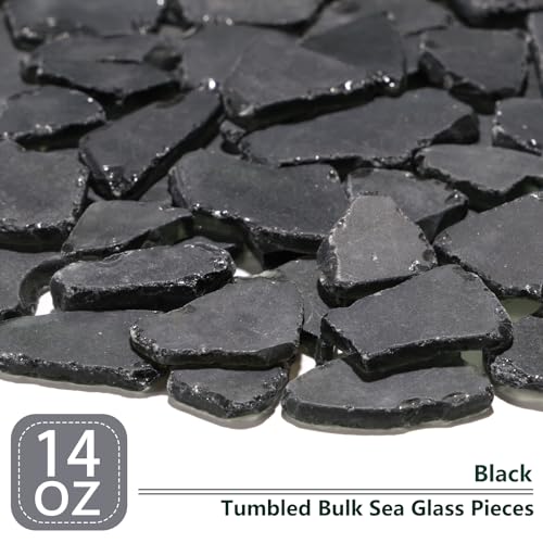 QYGL Sea Glass for Crafts - 14oz Black Frosted Seaglass Pieces - Vase Filler and Aquarium Ornament, DIY Craft Supplies for Art, Beach Weddings, and Home Decor - color: Black