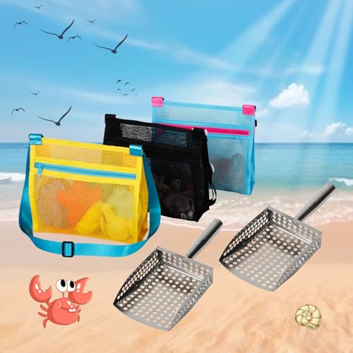 MUYIZI Sand Sifter Shovel with Mesh Beach Bag, Detachable Beach Scoop for Shell Collecting, Shark Teeth Sifter Dipper, Shell Scooper for Beach Multi-Use Sifting Tool Beach Toy for Kids & Adults(Black) - color: Black