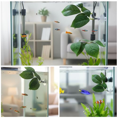3 PCS Betta Fish Leaf Hammock, Faux Fishs Leafs Pads 5.5 Inch Plastic Artificial Plant Twin Leaf Design with Suction Cup Aquarium Decorations Ornaments Fish Tank Accessories for Resting Hiding Playing