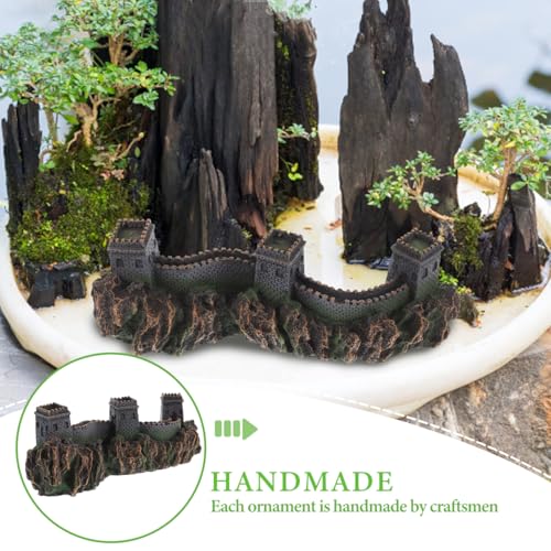 BESTonZON Great Wall of China Model Aquarium Decor 8.85 Inch Miniature Chinese Bridge Sculpture for Fish Tank Landscape Ornaments Home Office Shelf Decoration