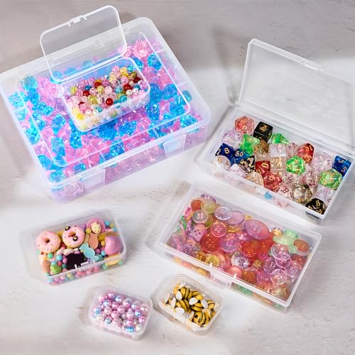 7 Pack Mixed Sizes Rectangular Mini Plastic Containers Clear Plastic Storage Boxes with Hinged Lids Empty Beads Organizers for Small Items Art Craft Jewelry Projects - size: 4 Size 7 Pcs