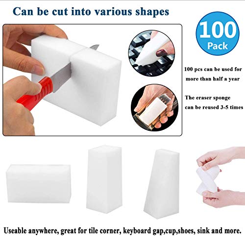 Magic Cleaning Sponges Eraser, 100 Pack Premium Melamine Sponge Foam Cleaning Pads, Dish Sponges, White Household Cleaning Scrub Sponge for Kitchen, Bathroom, Furniture, Floor Wall Cleaner - size: 100 Count (Pack of 1)