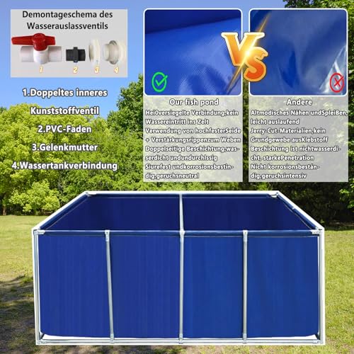 Large Outdoor Fish Holding Tank with Drain Valve, Canvas Fish Pond.Outdoor Above Ground Fish Holding Tank Large PVC Aquarium Pool with Steel Frame for Koi Fish & Turtles Durable Blue Pond Li - color: Green, size: 3×3×0.5m(9.8×9.8×1.6ft)