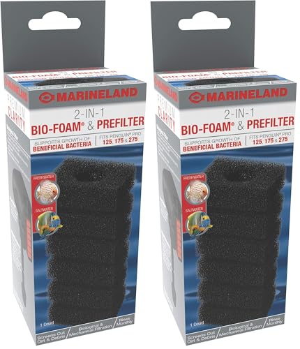 Marineland 2-in-1 Bio-Foam and PreFilter 1 Count, for Biological and Mechanical Filtration, Fits Penguin Pro 125, 175 and 275 Filters (Pack of 2) - size: Penguin Pro 125, 175, 275 (Pack of 2)