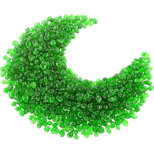 1 Lb (460 g) Green Sea Glass Stones Irregular Rainbow Glass Pebble Decorative Rock Quartz Tumbled Gemstone Chips for Aquarium Decoration/Vase Filler/Jewelry Making/Handwork Craft/Gems Display - color: Green