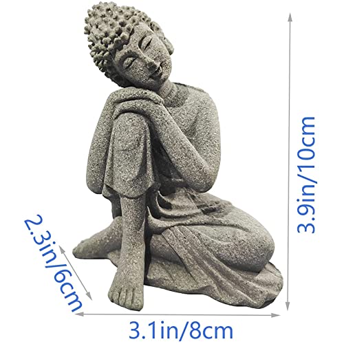 Fish Tank Buddha Statue Decorations Aquarium Decor Betta Fish Tank Accessories Ornament Small Meditating Sandstone Buda Statues for Underwater Landscaping Home Zen Decor