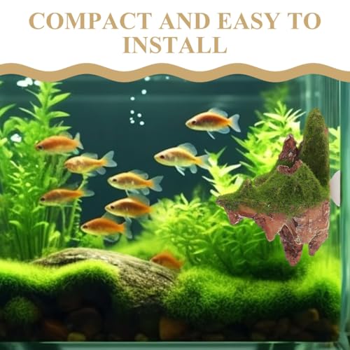 POPETPOP Floating Aquarium Rock Decorations, Set of 2 Suspended Moss Stones for Fish Tank, Avatar Style Floating Island Mountain, Yellow Ethereal Landscape Decor with Suction Cups