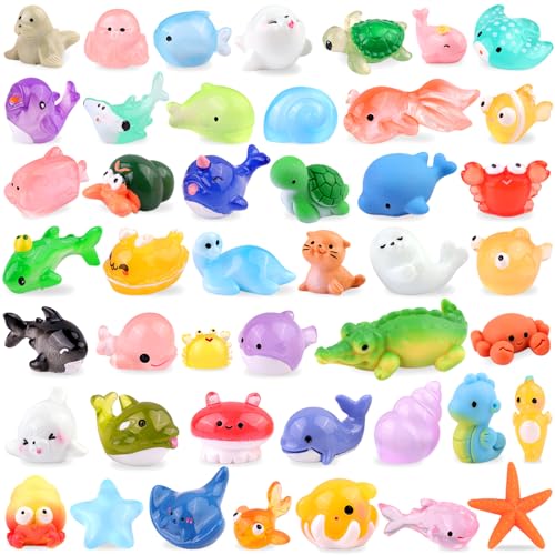 45PCS Mini Resin Animals Tiny Cute Ocean Figurines, Miniature Sea Figures to Hide, Little Animal Small Accessories for Topper Desk Garden Dollhouse Landscape Aquarium Ornaments Crafts & Decor - color: Sea Animals-45pcs