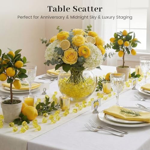 DomeStar Yellow Fake Ice Rocks, 150PCS Acrylic Gems Crystals Plastic Diamonds Fake Ice Cubes for Vase Fillers DIY Craft Wedding Photography Prop Display Table Scatter Home Amalfi Coast Decorations - color: Yellow