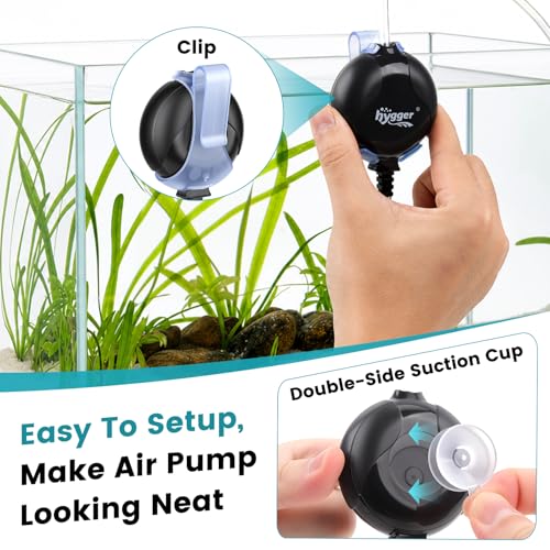 hygger Quiet Mini Air Pump for Aquarium 1.5 Watt Oxygen Fish Air Pump for 1-15 Gallon Fish Tank with Air Stone Air Tubing Clip Black - color: Black