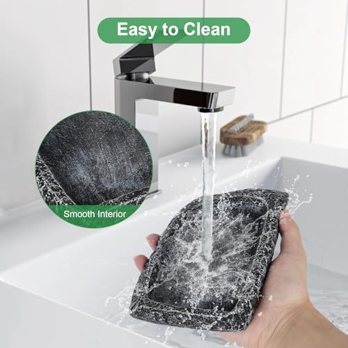 Reptile Water Dish for Bearded Dragon Tank Accessories, Hygger zoo Hermit Crab Food Bowl Reptile Food Dish Corner Rock Terrarium Feeding Bowl Tortoise Water Dish for Leopard Gecko Turtle Snake, Black - color: Black(6.5*4.1*0.7)