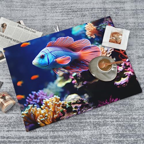 Dish Drying Mat for Kitchen Counter Super Absorbent Microfiber Kitchen Drying Mat Coral Reef Fish Aquarium Non-slip Drainer Mats Extra Large Dish Rack Pad Kitchen Accessories 18"x24"