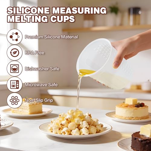 Silicone Measuring Cups Set 125ml + 250ml + 500ml for Cooking Reusable Baking Supplies Silicone Flexible Melting Measure Cup for Butter, Chocolate - color: 125ml+250ml+500ml