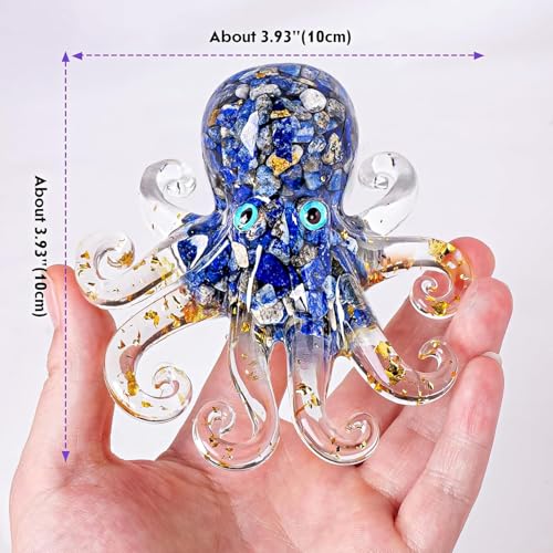 Natural Crystal Lapis Lazuli Gravel Octopus Resin Marine Animals Fish Tank Decorative Ornaments Statue Healing Crystal Home Decor Ladies Gift 3.93" - color: Lapislazuli