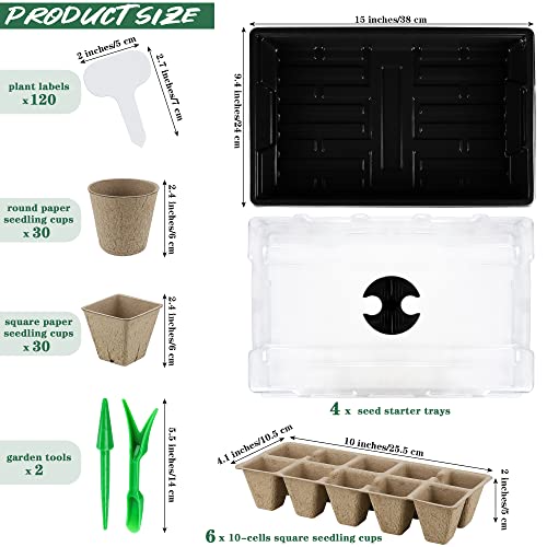 Hahood 4 Pack Seed Starter Tray Set Plants Growing Trays Peat Pots for Seedlings with Seed Starter Pots, Plastic Germination Tray, Plant Labels, Tool for Flower Vegetable Planting, Black - color: Black