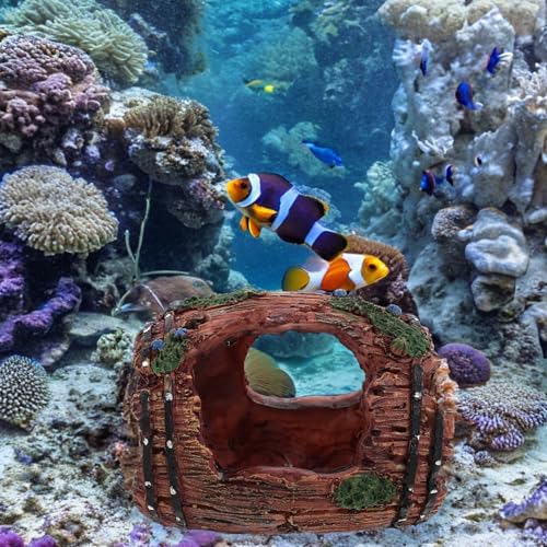 LALAFINA Aquarium Shrimp Hideout Broken Barrel Fish Tank Ornament Resin Aquarium Decoration Landscape Hideaway Shelter for Betta and Aquatic Pets