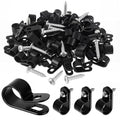 1/2inch 100 Pcs Rope Light Clips P-Style Cable Clips Mounting Cable Plastic Clamps Compatible with Stainless Steel Screw for Wire Cord Management Reinforced & Thickened Design (Black)