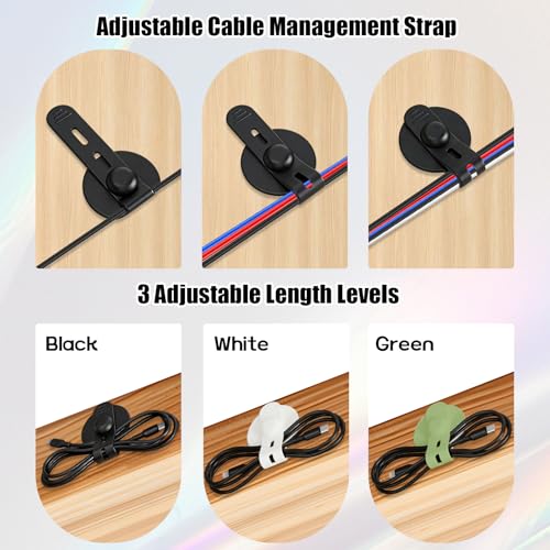 12Pcs Silicone Cable Straps, Self Adhesive Cable Management Under Desk, Reusable Cable Clip, Wire Organizers for Cords, Cord Holder for Home, Kitchen, Office, Bedroom, Car (Black)