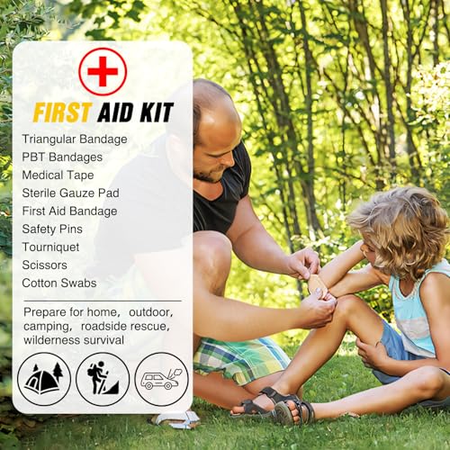 Nilight Car Emergency Kit with Jumper Cable, First Aid Kit Safety Assistance Tools for Travel Camping Outdoor Cars Truck SUV RV, Roadside Essentials with Flash Light - color: Essential Kit+Digi Air Compressor+Tire Fuse kit