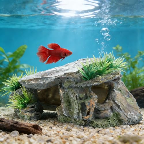 Betta Fish House Aquarium Decor, Resin Hollow Tree Trunk Hideout Cave, Universal Size for All Aquariums, Safe for Small Fish Shrimp & Reptiles, Aquatic Pet Breeding & Resting Ornament