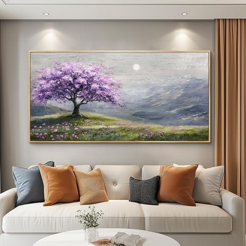 FUHAIHUA Wood Framed Canvas Wall Art For Living Room Wall Decor For Bedroom Office Wall Decoration Purple Tree Painting Farmhouse Pictures Artwork Room Aesthetic Home Decor 20x40 In - color: Purple Tree Wood Framed, size: 40"L x 20"W