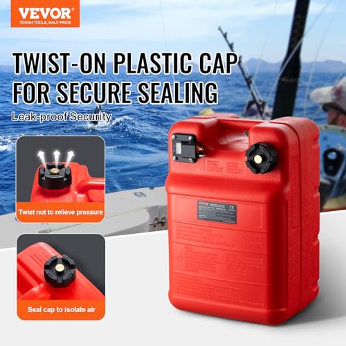 VEVOR Marine Tank, 6.34-Gallon/24-L Portable Tank with 9.8ft Hose, Gauge for Outboard Engine, Yacht, Fishing, Deck Boat, Red