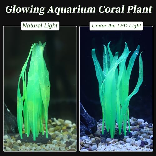 Aquarium Glowing Kelp Plant, Soft Silicone Glowing Fish Tank Decorations, Fluorescence Coral Decor for Aquarium Decor Green 2pcs
