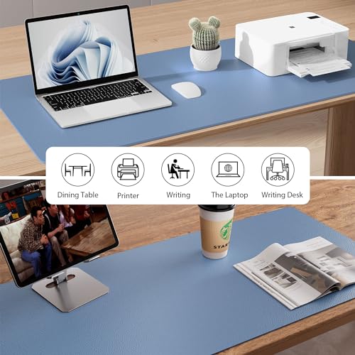 Aothia Leather Desk Pad Protector, Large Mouse Pad, Office Desk Mat, Non-Slip PU Leather Desk Blotter, Laptop Desk Pad, Waterproof Desk Writing Pad for Office and Home (Denim Blue, 23.6" x 13.7") - color: Denim Blue, size: 23.6" x 13.7"