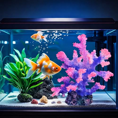 Polyresin Coral Ornament for Fish Tank Decorations,Aquarium Landscape Decor - Safe for Saltwater & Freshwater,Purple&Pink - color: Purple&pink