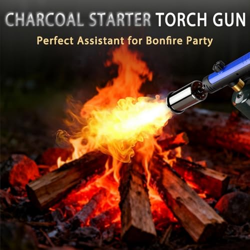 Powerful Propane Torch Gun, Kitchen Torch With Adjustable Flame, Flamethrower Blow Torch for BBQ, Campfire, Searing Steak, Camping (Propane Tank Not Included)-Blue - color: Blue