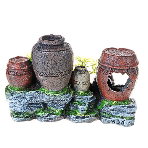 Saim Aquarium Barrel Decorations, Artificial Antique Barrels Crafts Landscaping Resin Decor Fish Tank Ornament for Betta Cichlids Hideaway Cave, Gold Fish Hideout, Reptile Tank