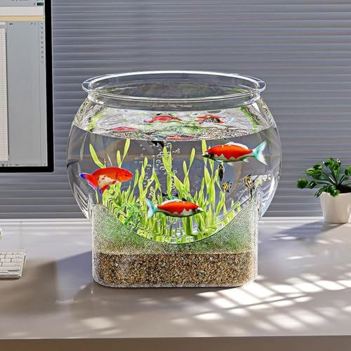 Fish Bowl P-lastic, Clear Round Shatterproof Desktop Aquarium Betta Fish Bowl for Centerpiece Home Decor - size: 19x19x16.6cm